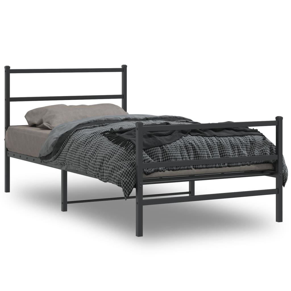 vidaXL Metal Bed Frame without Mattress with Footboard Black 107x203 cm