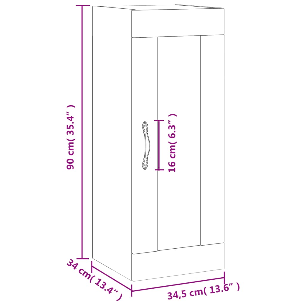 vidaXL Wall Mounted Cabinet White 34.5x34x90 cm