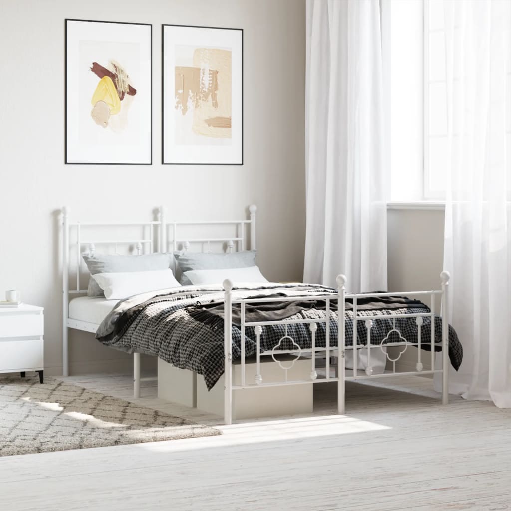 vidaXL Metal Bed Frame without Mattress with Footboard White 120x200 cm