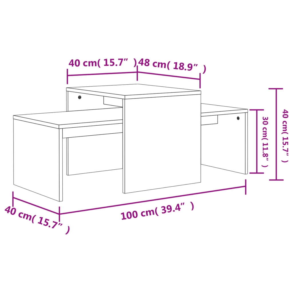 vidaXL Coffee Table Set Concrete Grey 100x48x40 cm Engineered Wood