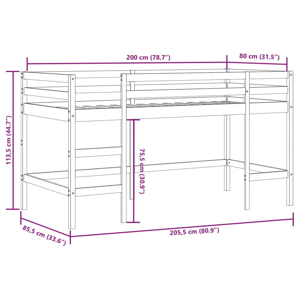 vidaXL Kids' Loft Bed with Tunnel without Mattress Pink 80x200 cm