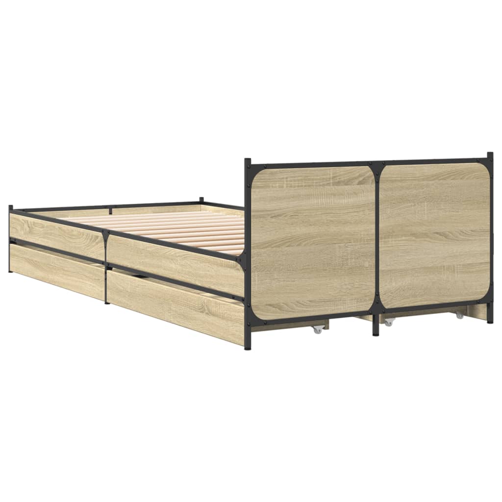 vidaXL Bed Frame with Drawers without Mattress Sonoma Oak 100x200 cm