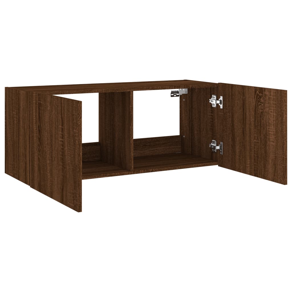 vidaXL TV Wall Cabinet with LED Lights Brown Oak 100x35x41 cm