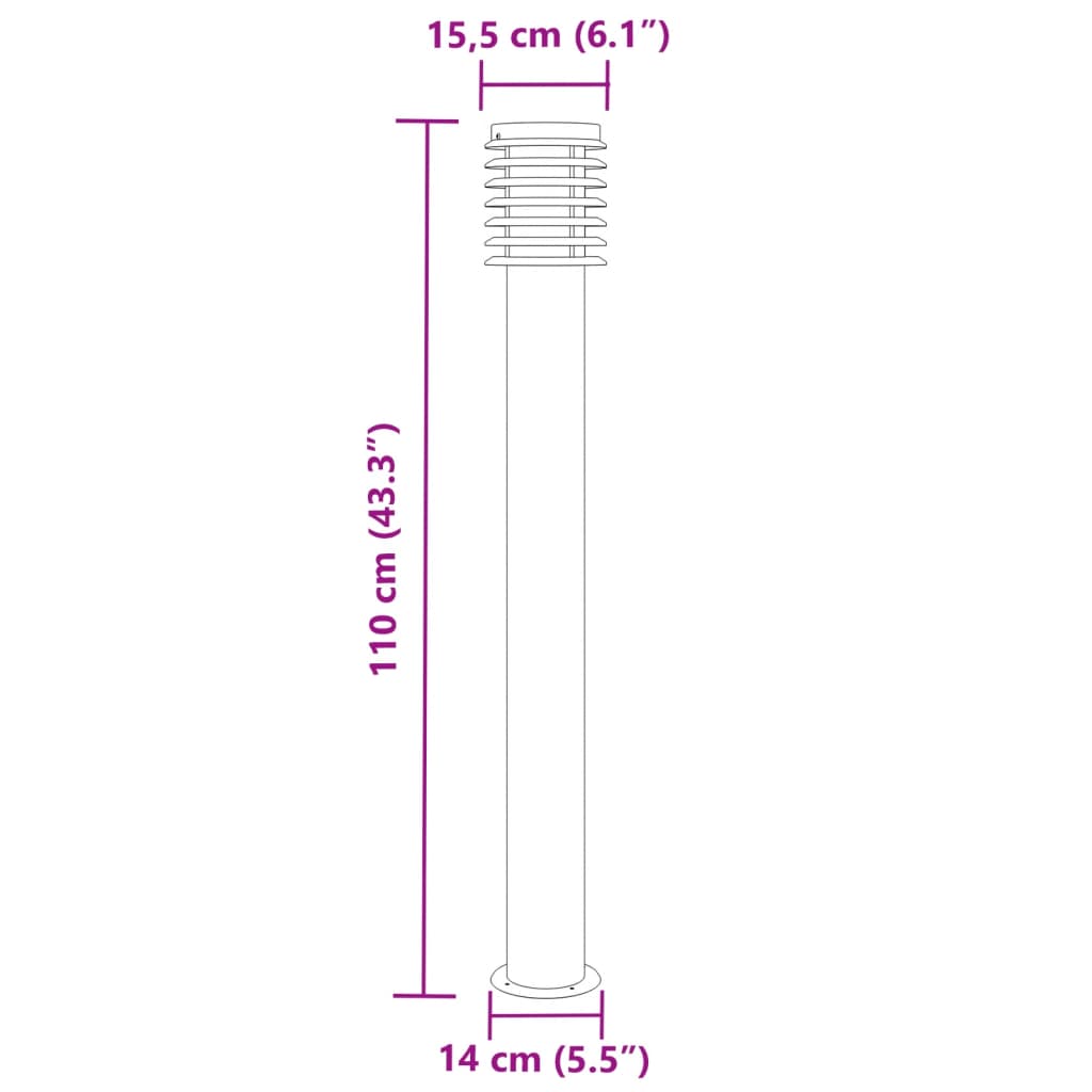 vidaXL Outdoor Floor Lamp Silver 110cm Stainless Steel