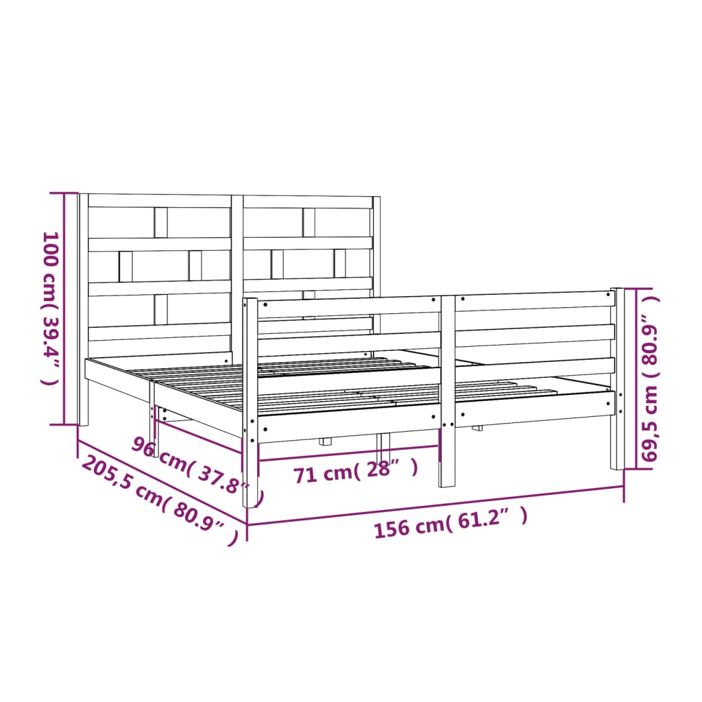 vidaXL Bed Frame without Mattress King Size Solid Wood