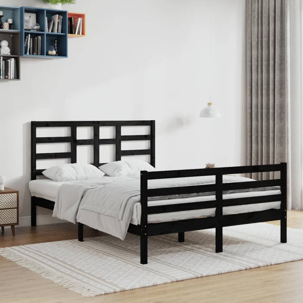 vidaXL Bed Frame without Mattress Black Solid Wood 120x200 cm