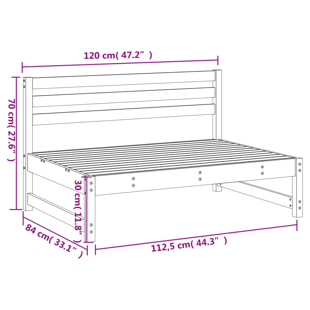 vidaXL Garden Middle Sofa Black 120x80 cm Solid Wood Pine