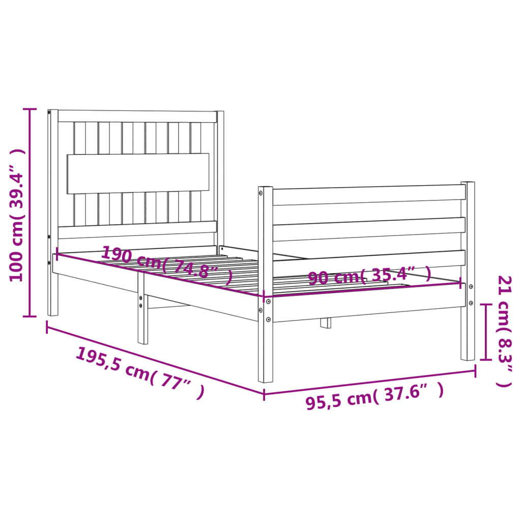 vidaXL Bed Frame without Mattress Single Solid Wood