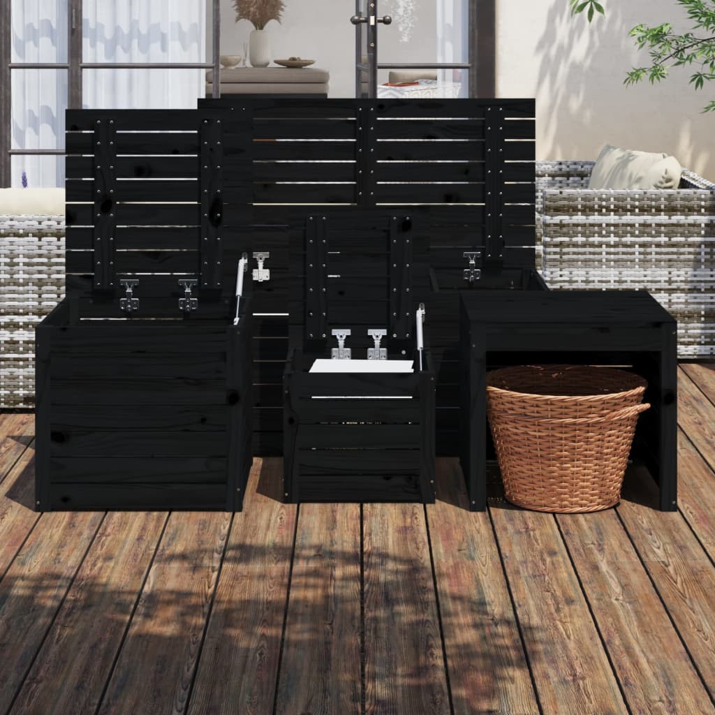 vidaXL 4 Piece Garden Box Set Black Solid Wood Pine