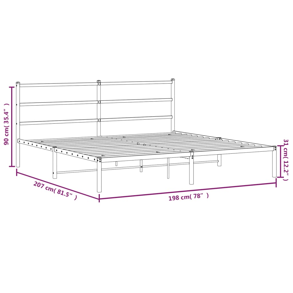 vidaXL Metal Bed Frame without Mattress with Headboard White 193x203 cm