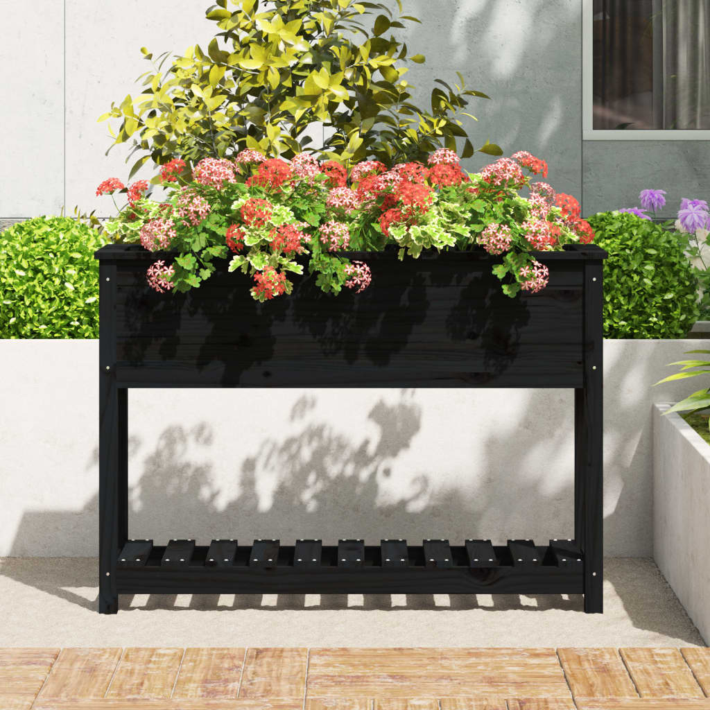 vidaXL Planter with Shelf Black 111.5x34.5x81 cm Solid Wood Pine