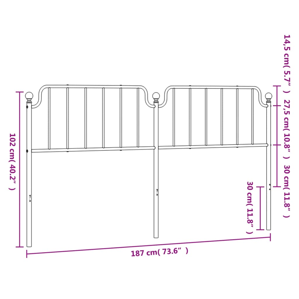 vidaXL Metal Headboard Black 180 cm