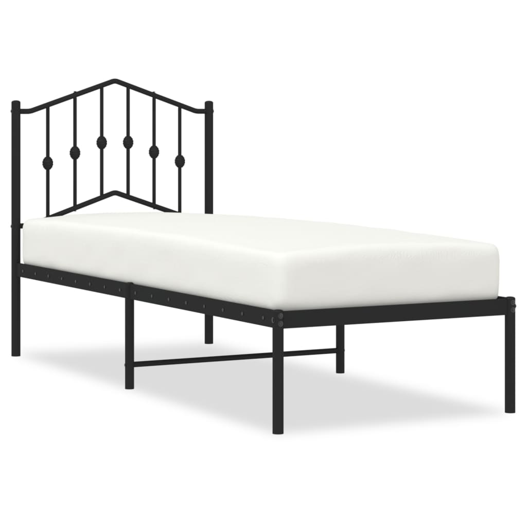 vidaXL Metal Bed Frame without Mattress with Headboard Black 75x190 cm Small Single