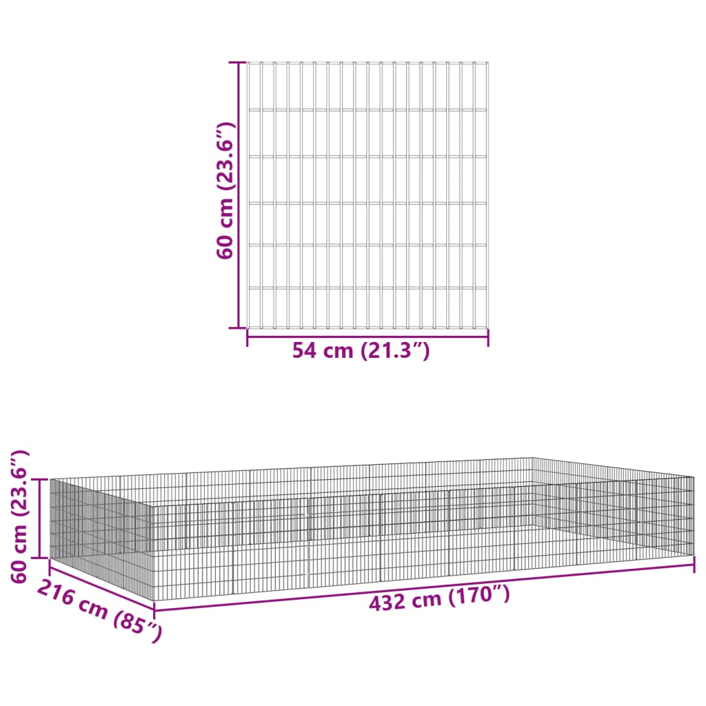 vidaXL Free Range Animal Enclosure 24-Panel 54x60 cm Galvanised Iron