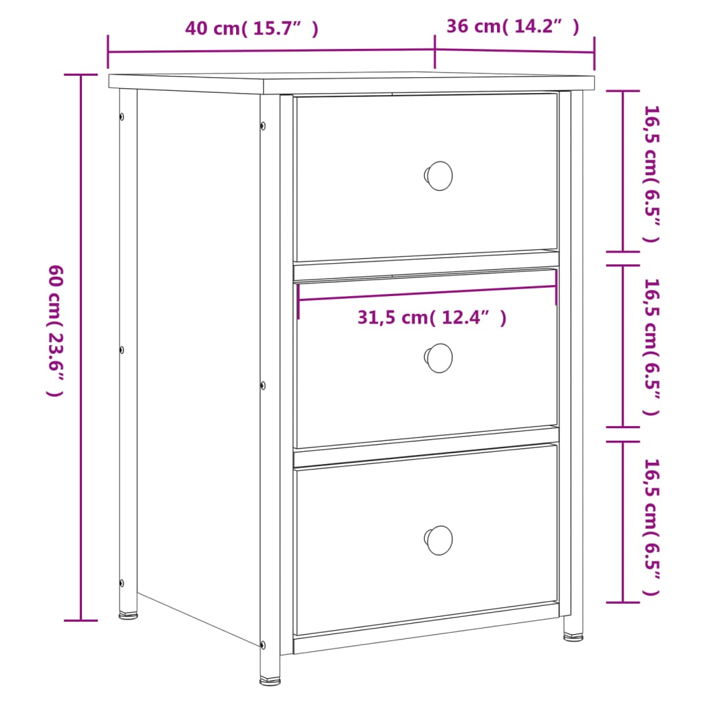 vidaXL Bedside Cabinet Black 40x36x60 cm Engineered Wood