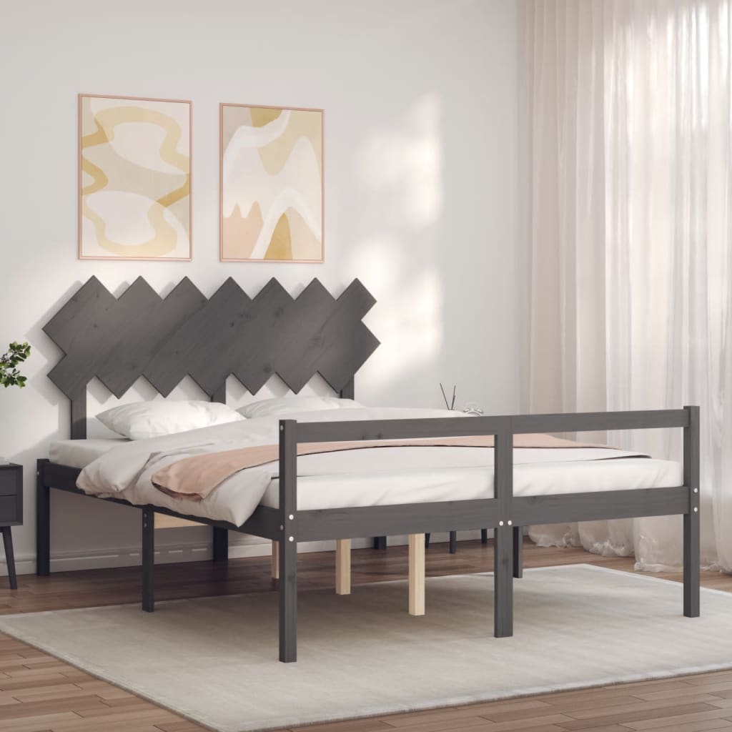 vidaXL Senior Bed without Mattress Grey King Size Solid Wood