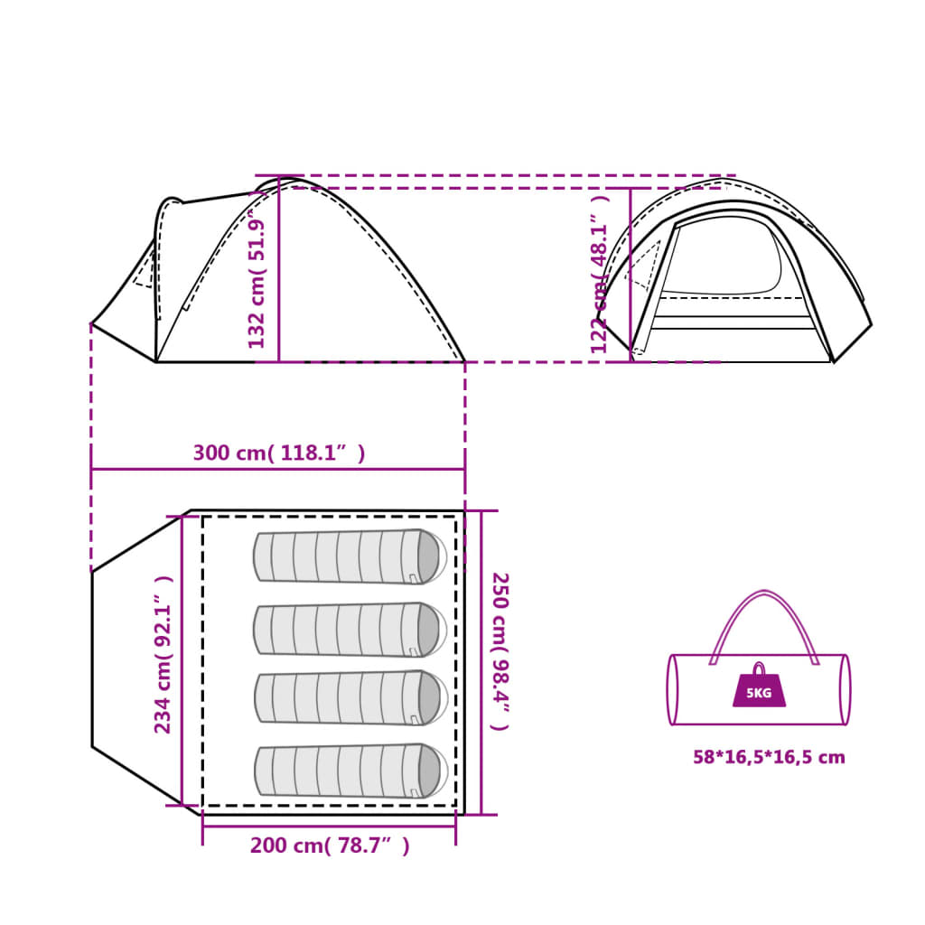 vidaXL Camping Tent Dome 4-Person Orange Waterproof