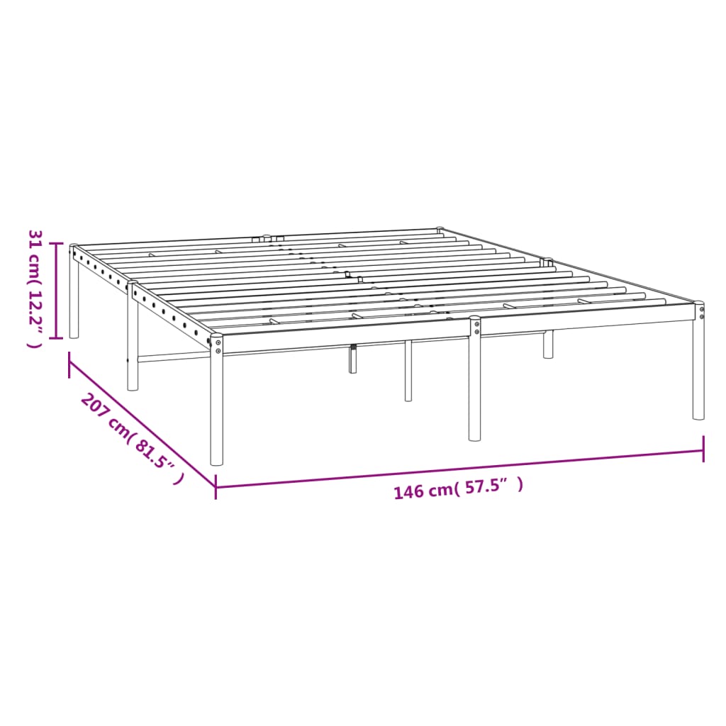 vidaXL Metal Bed Frame without Mattress Black 140x200 cm