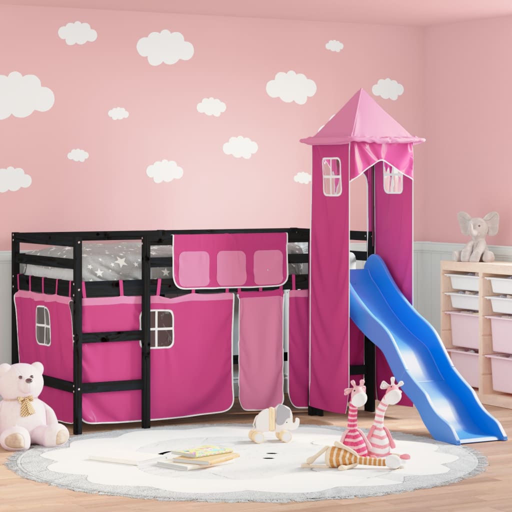 vidaXL Kids' Loft Bed with Tower without Mattress Pink 80x200 cm