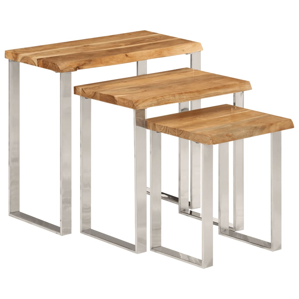 vidaXL Nesting Tables 3 pcs with Live Edge Solid Wood Acacia