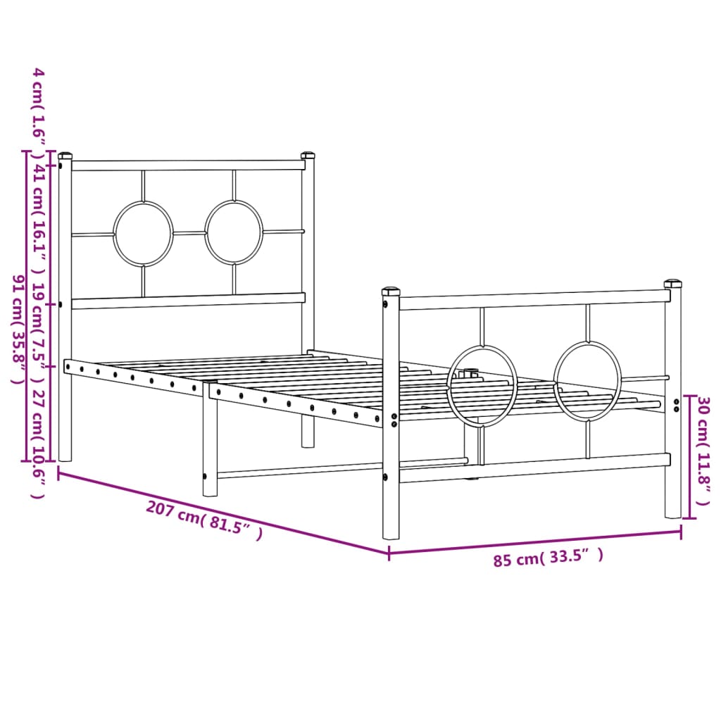 vidaXL Metal Bed Frame without Mattress with Footboard Black 80x200 cm