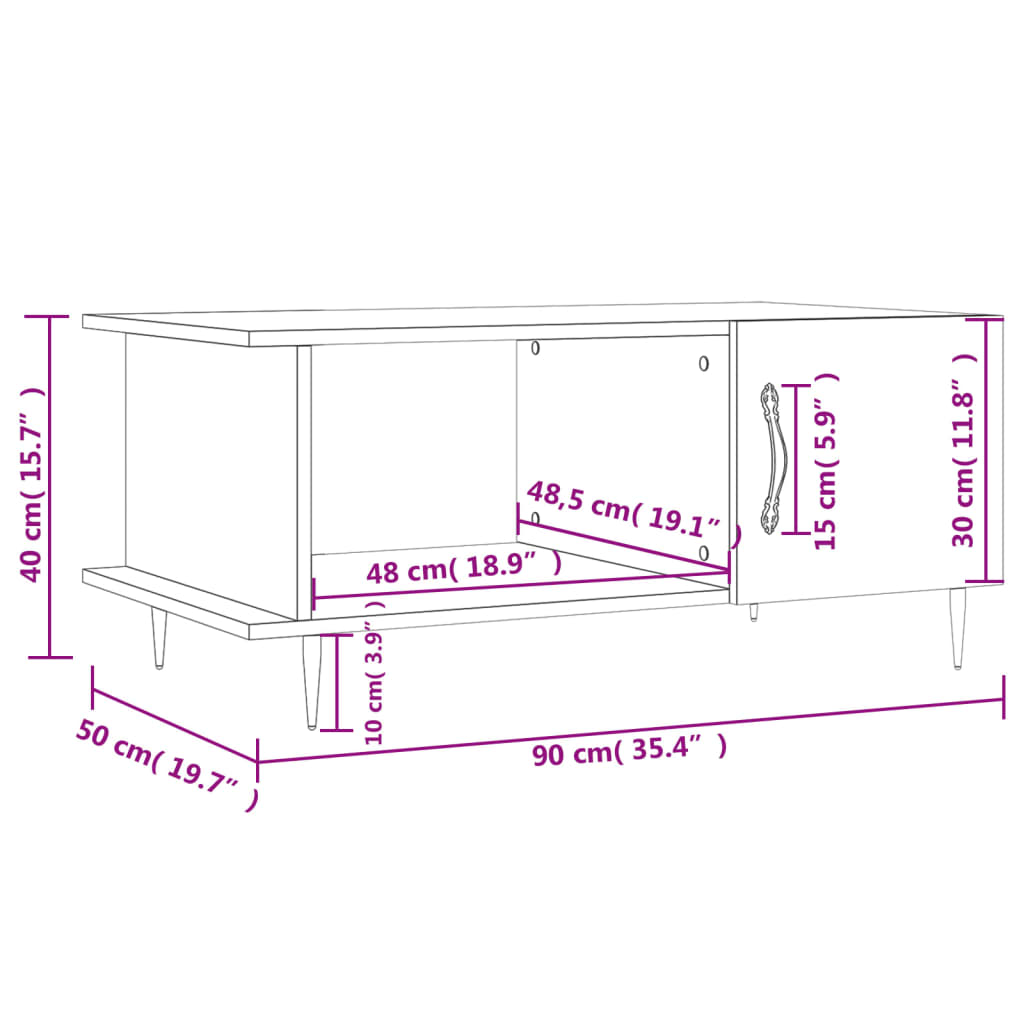 vidaXL Coffee Table High Gloss White 90x50x40 cm Engineered Wood