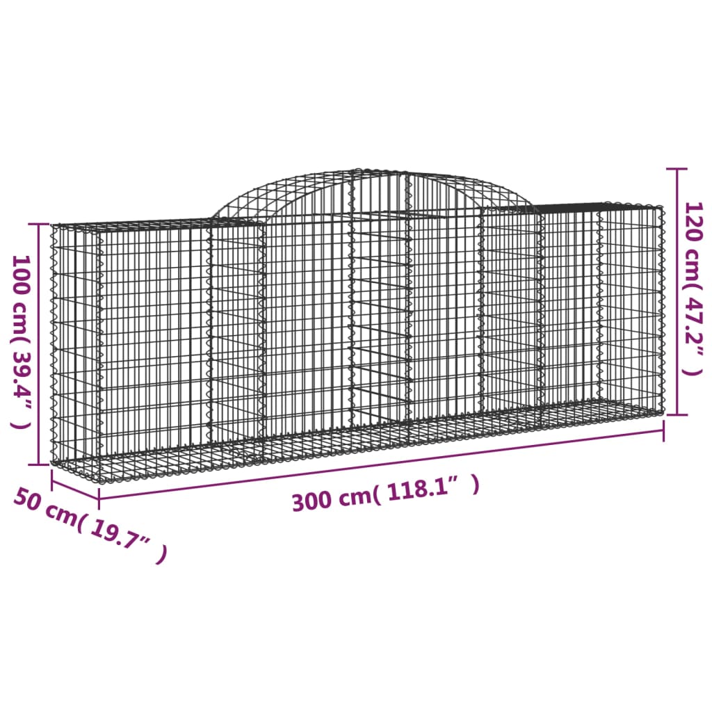 vidaXL Arched Gabion Baskets 12 pcs 300x50x100/120 cm Galvanised Iron