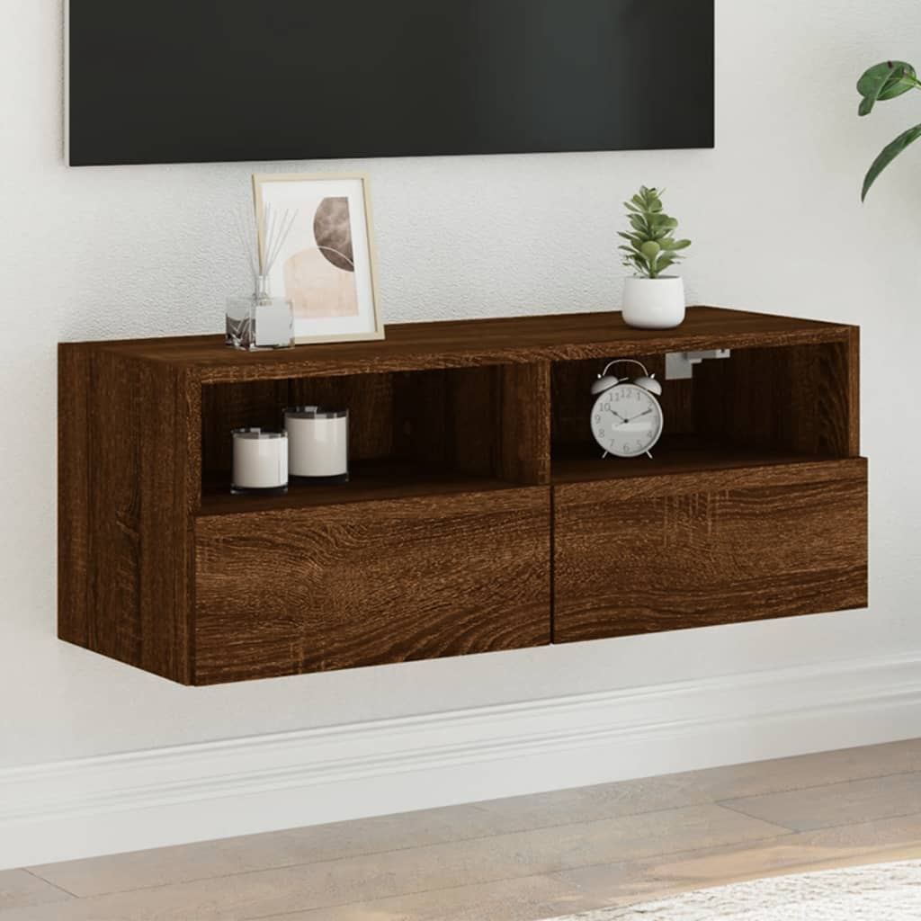 vidaXL TV Wall Cabinet Brown Oak 80x30x30 cm Engineered Wood