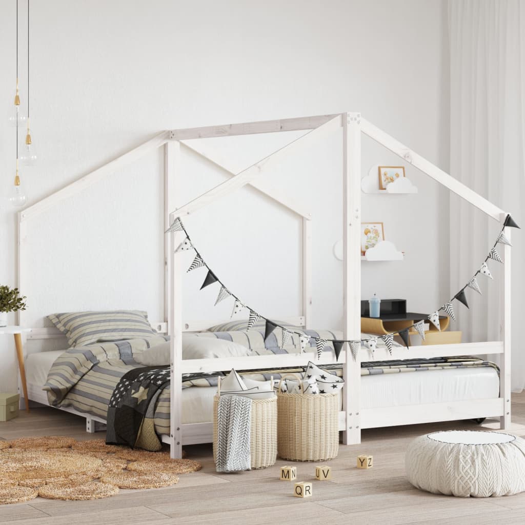 vidaXL Kids Bed Frame White 2x(90x190) cm Solid Wood Pine
