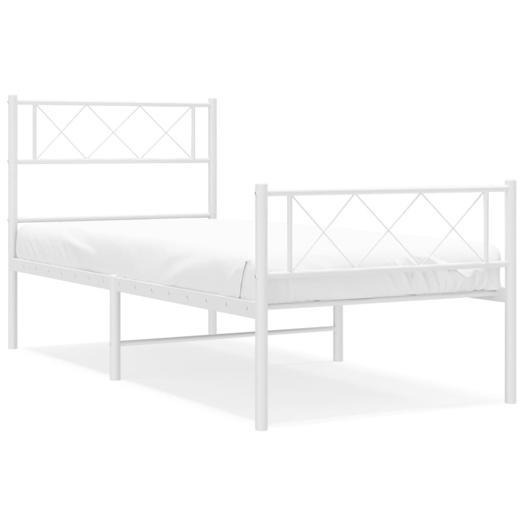 vidaXL Metal Bed Frame without Mattress with Footboard White 100x190 cm