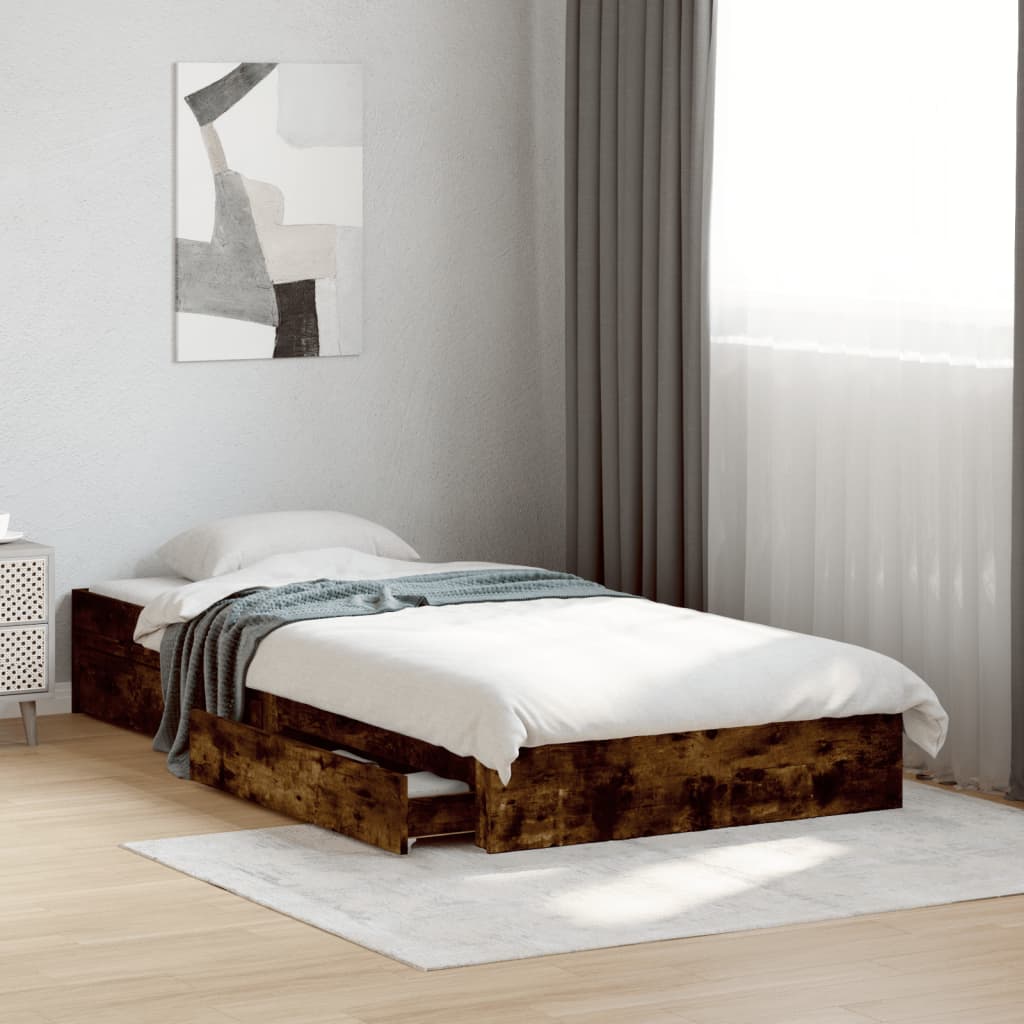 vidaXL Bed Frame with Drawers without Mattress Smoked Oak 100x200 cm