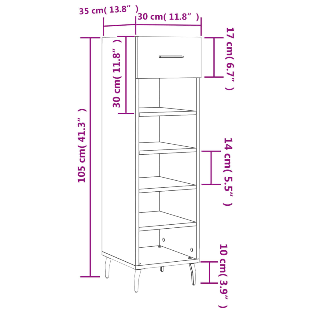 vidaXL Shoe Cabinet High Gloss White 30x35x105 cm Engineered Wood