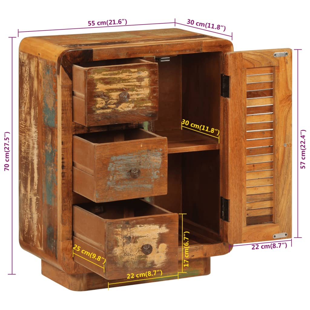 vidaXL Sideboard with 3 Drawers 55x30x70 cm Solid Wood Reclaimed