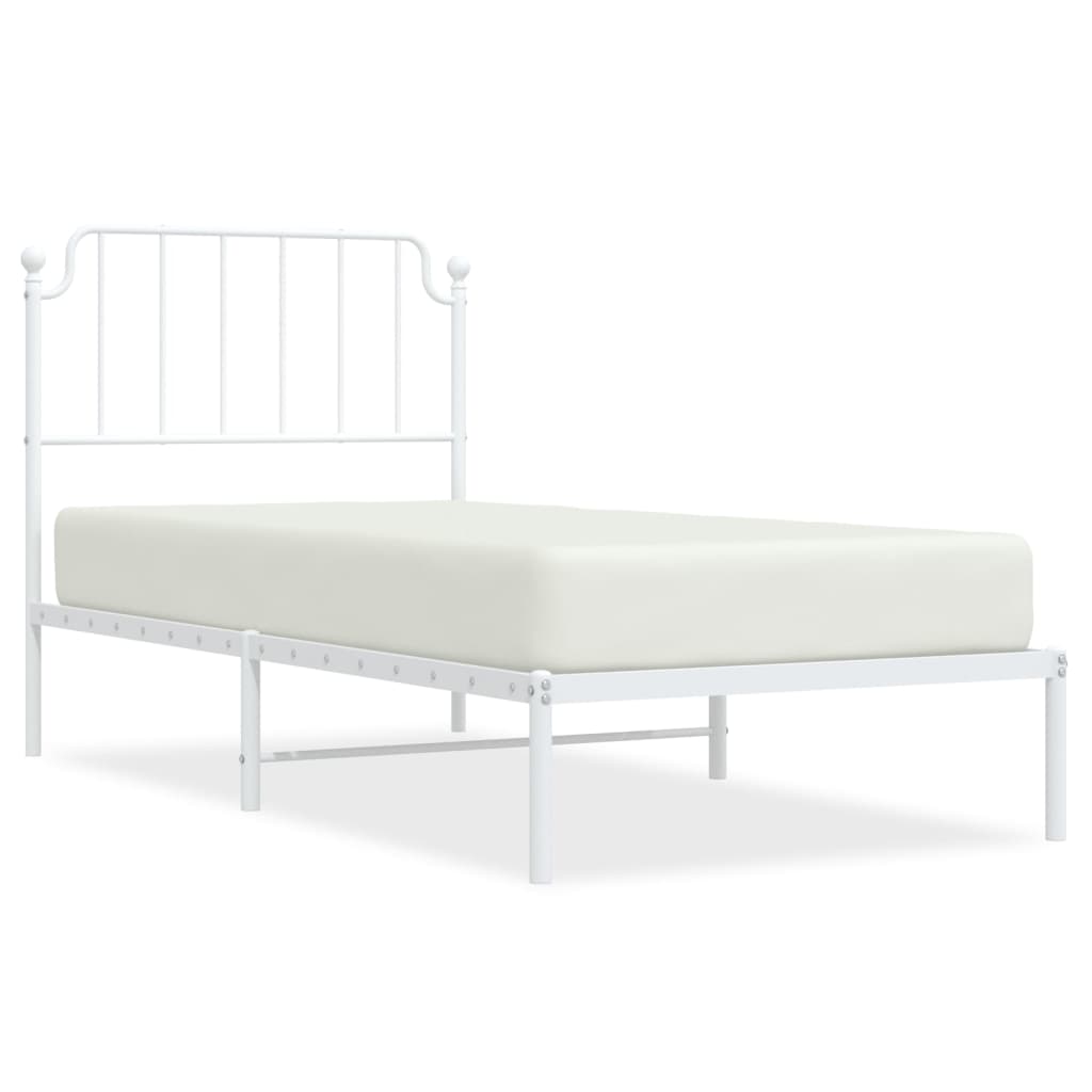 vidaXL Metal Bed Frame without Mattress with Headboard White 90x190 cm Single