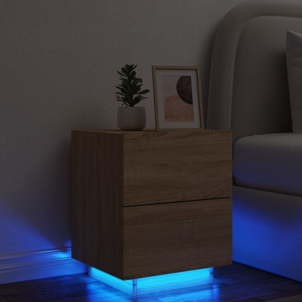 vidaXL Bedside Cabinet with LED Lights Sonoma Oak Engineered Wood