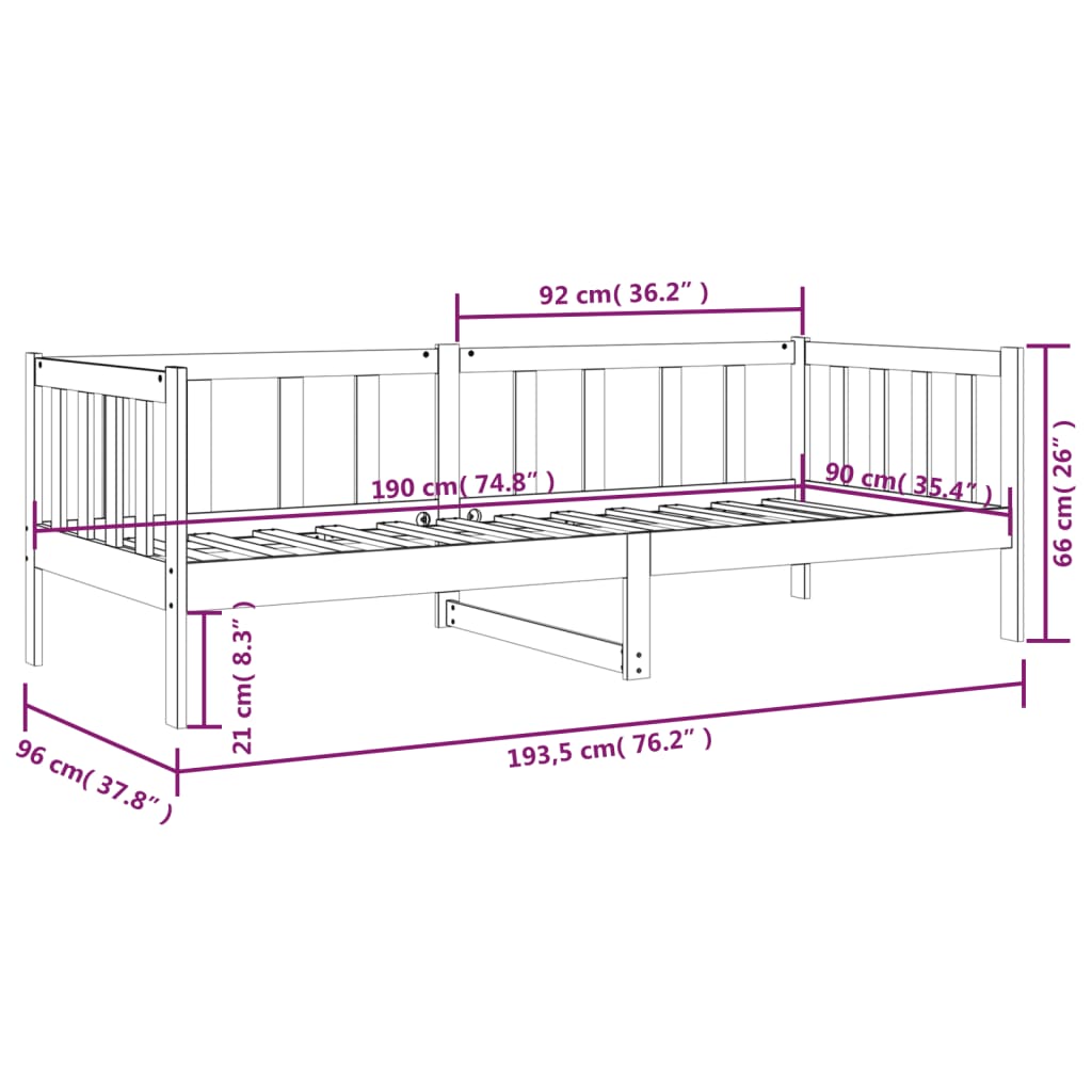 vidaXL Day Bed without Mattress White 90x190 cm Single Solid Wood Pine