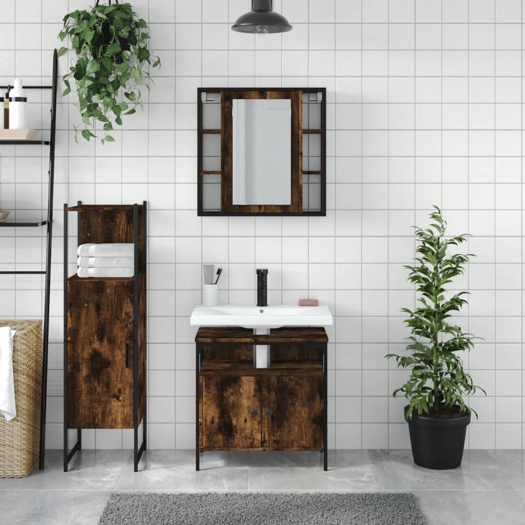 vidaXL 3 Piece Bathroom Cabinet Set Smoked Oak Engineered Wood