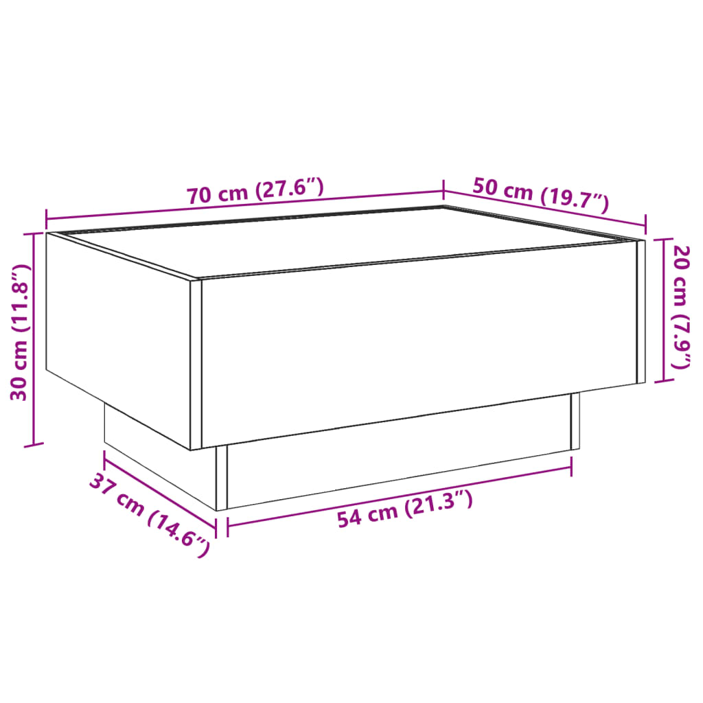 vidaXL Coffee Table with LED Sonoma Oak 70x50x30 cm Engineered Wood