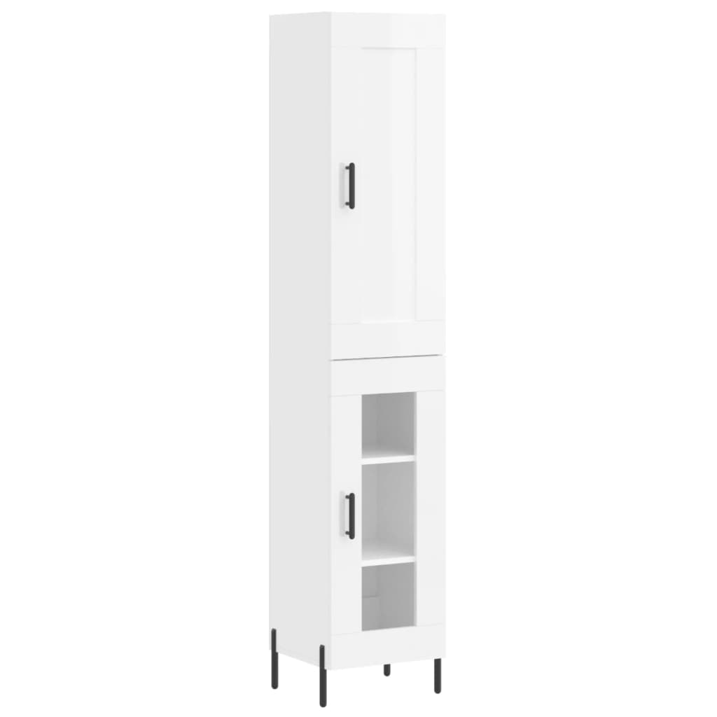 vidaXL Highboard High Gloss White 34.5x34x180 cm Engineered Wood