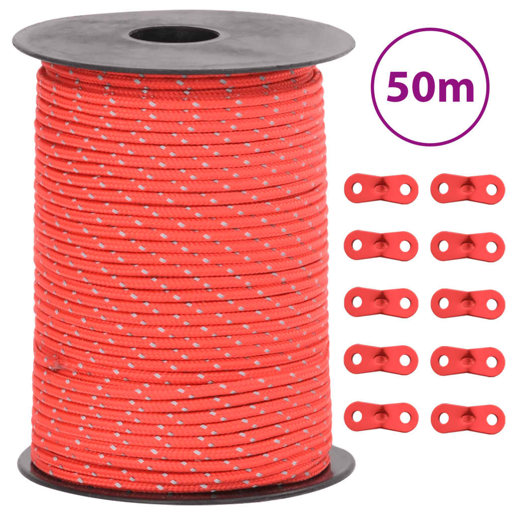 vidaXL Tent Guy Rope with Reflective Strips and Spanners 50 m 3 mm