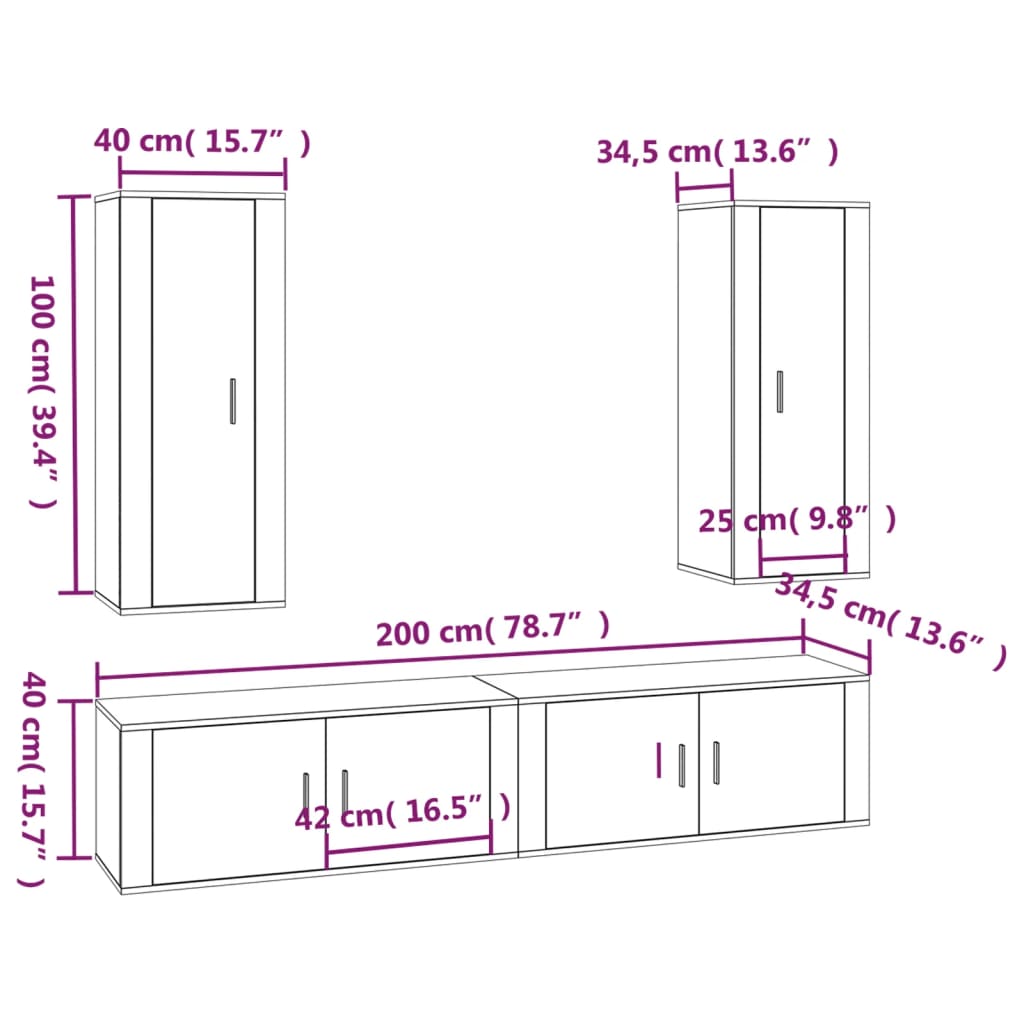 vidaXL 4 Piece TV Cabinet Set Grey Sonoma Engineered Wood