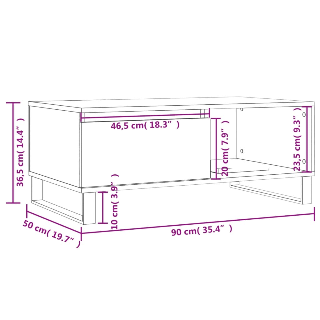 vidaXL Coffee Table Brown Oak 90x50x36.5 cm Engineered Wood