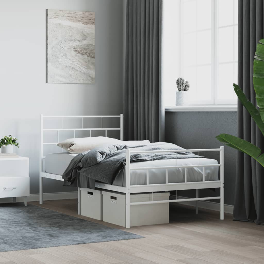 vidaXL Metal Bed Frame without Mattress with Footboard White 90x200 cm