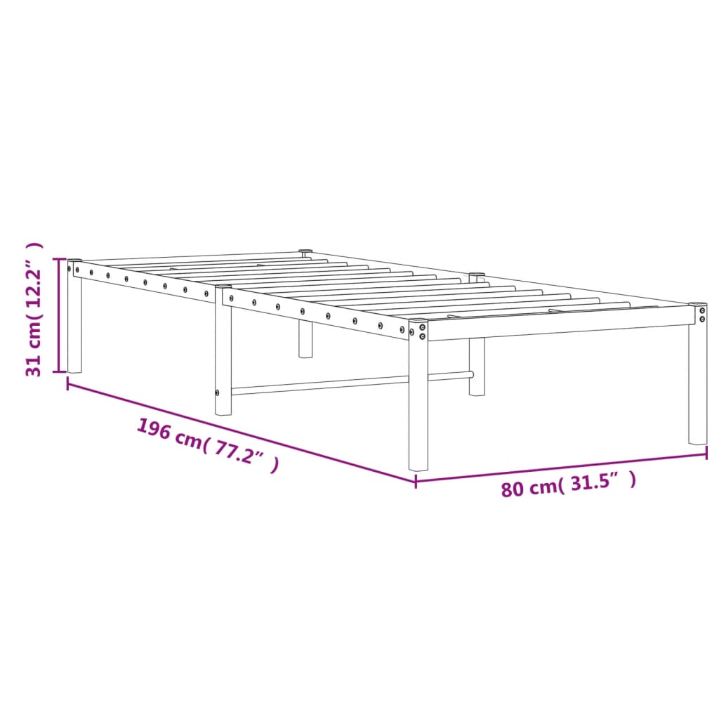 vidaXL Metal Bed Frame without Mattress White 75x190 cm Small Single