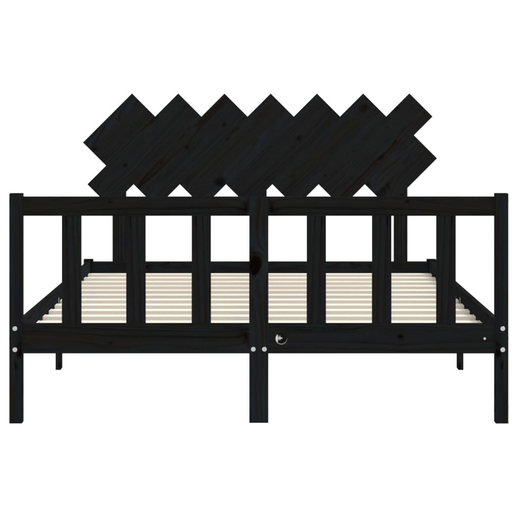 vidaXL Bed Frame with Headboard Black 140x190 cm Solid Wood