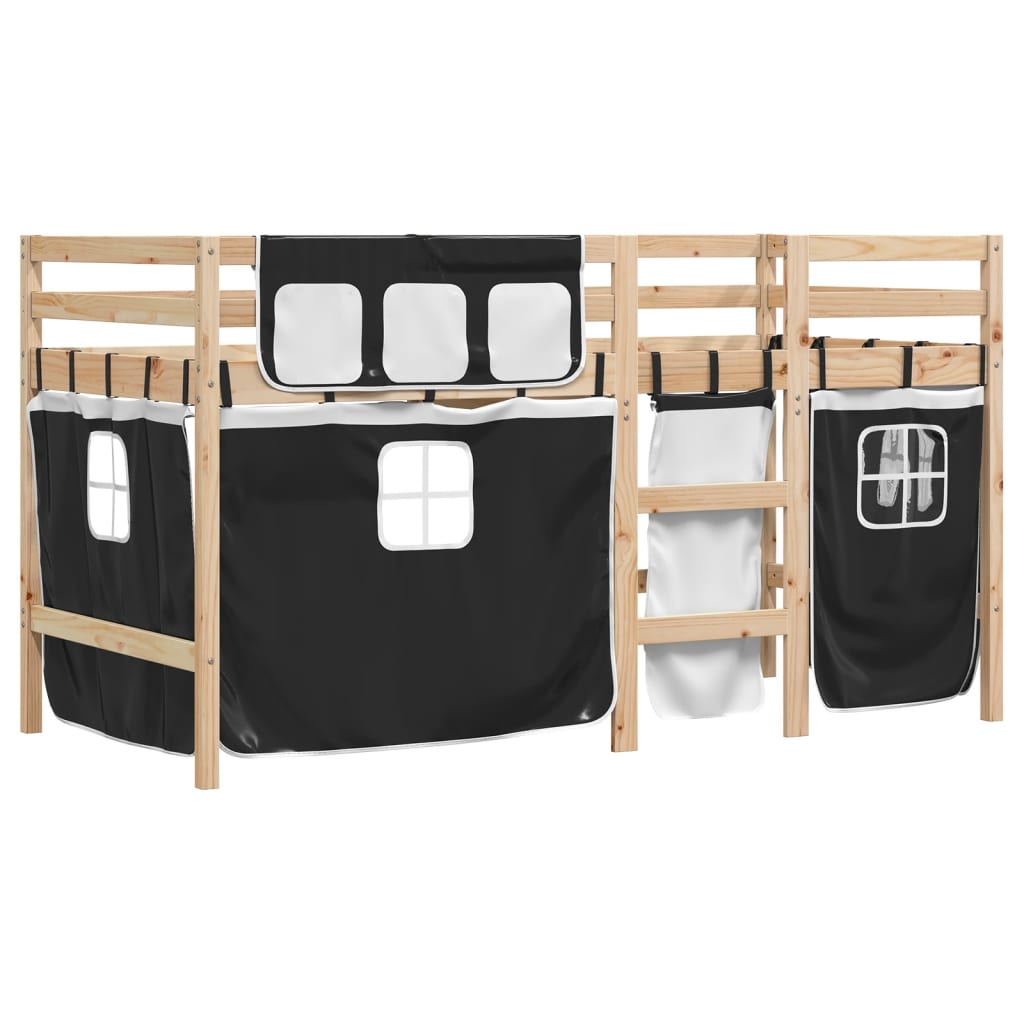 vidaXL Kids' Loft Bed with Curtains without Mattress White&Black 80x200 cm