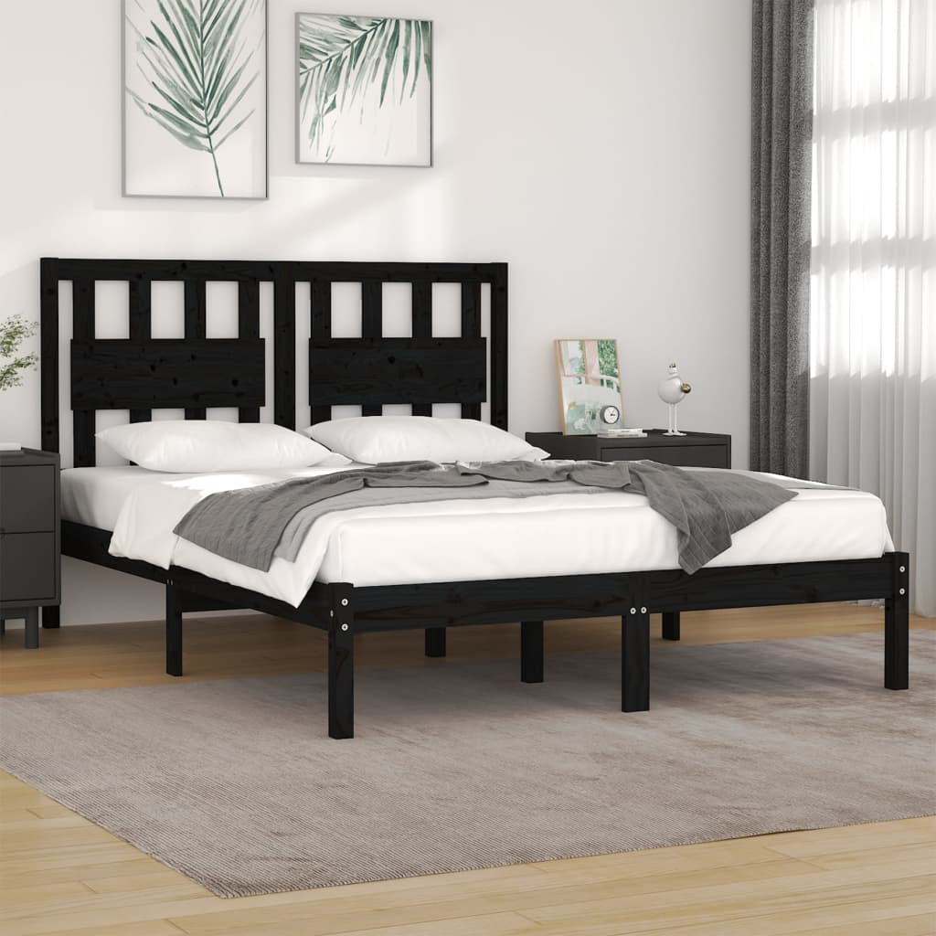 vidaXL Bed Frame without Mattress Black Solid Wood Small Double