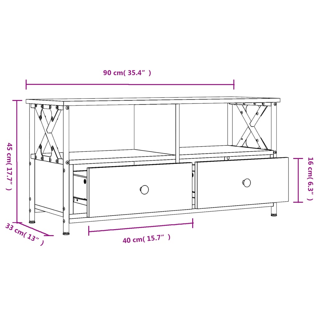 vidaXL TV Cabinet Grey Sonoma 90x33x45 cm Engineered Wood&Iron