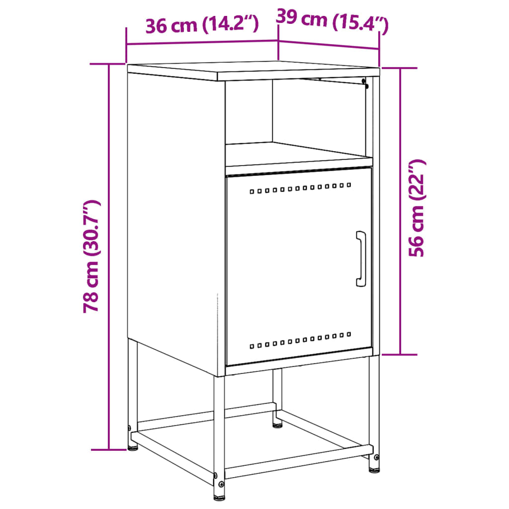 vidaXL Bedside Cabinet Olive Green 36x39x78 cm Steel