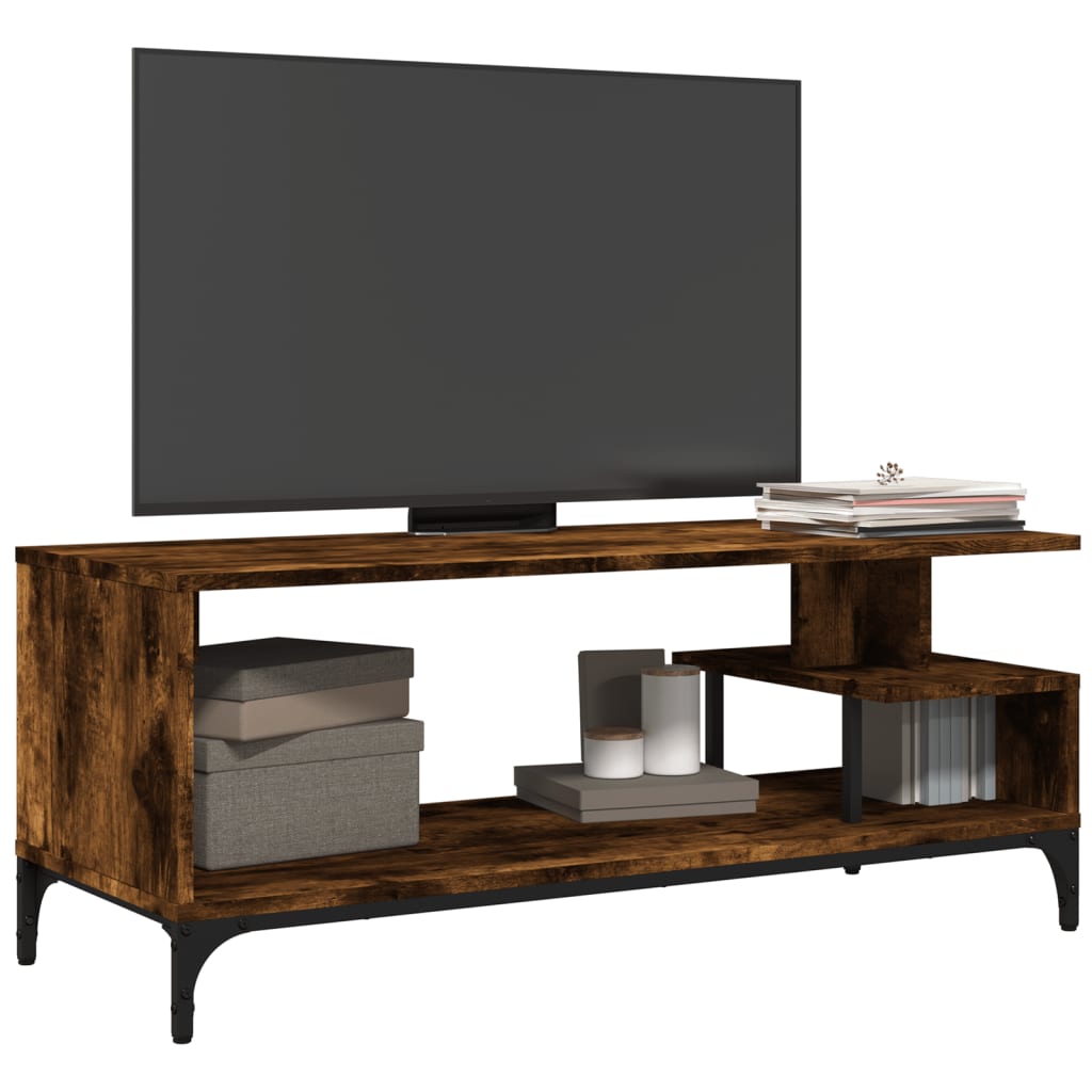 vidaXL TV Cabinet Smoked Oak 102x40x41 cm Engineered Wood and Powder-coated Steel